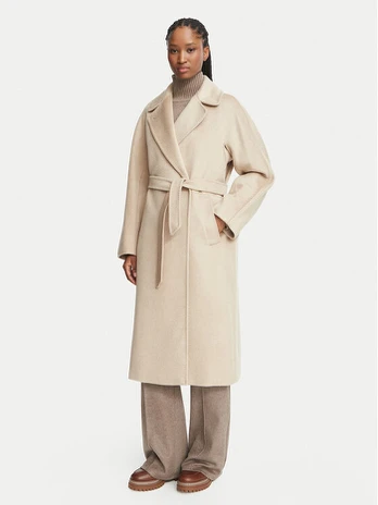 Weekend Max Mara Vilnonis paltas Resina 2625016102 Smėlio Regular Fit