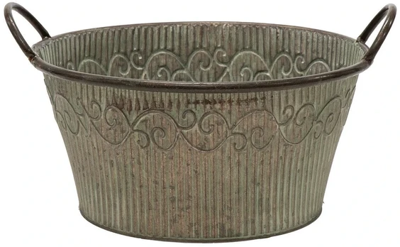 Mega Metalinis vazonas Folks Curl, apvalus, žalias, 24 x 12,5(A) cm