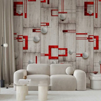 Artgeist Tapetas - Concrete, red frames and baltas knobs