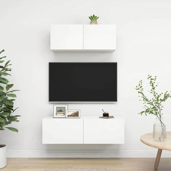 TV staliukas Televizoriaus spintelių komplektas, 2 dalių, baltas, MDP