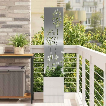 Sodo Vazonas su Dekoratyvine Panele Sidabrinė 32 x 140 cm