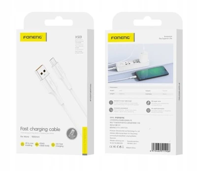 Foneng Xs01 Micro Usb kabelis, 2.1a, 1m, baltas