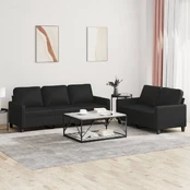 Sofa Sofos komplektas su pagalvėlėmis, 2 dalių, juodas, dirbtinė oda kaina
