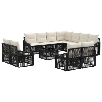 Sodo Sofų Rinkinys 12 pcs Juoda poliratanas