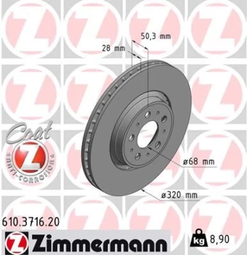 Stabdžių diskas ZIMMERMANN 610.3716.20