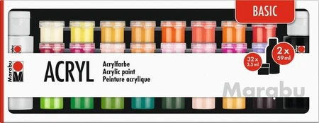 Akriliniai dažai Basic 32x3,5ml, 2x59ml - Marabu