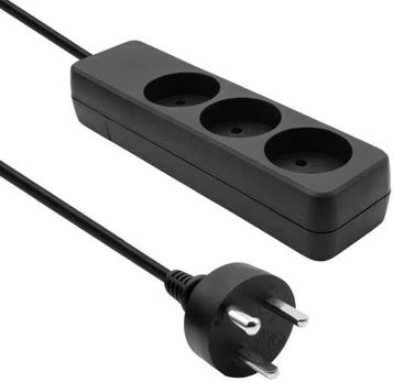 MicroConnect Danish Power Strip 3-way Juodas, with 3m EDB cable