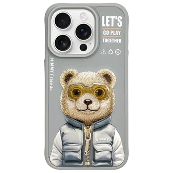Nimmy etui iPhone 15 Pro 6.1" pilka/pilka Cool&Cute 2.0 Bear