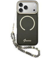 Dėklas Guess IML Glitter Script Strap MagSafe Case for iPhone 17 Pro Max Juodas