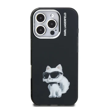 Dėklas Karl Lagerfeld IML Aquarelle Choupette Case for iPhone 16 Pro Juodas
