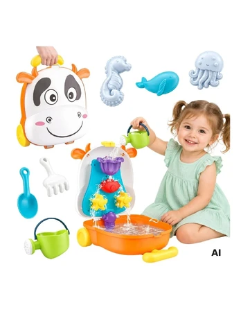 SAND AND WATER SET COW 2IN1 SUITCASE WATER TABLE WOOPIE