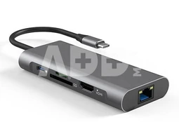 Adapteris USB Type-C - 2 x USB 3.0, 1x USB 2.0, 1x Type C (PD), HDMI, SD, RJ45