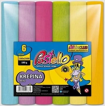 Krepino popierius mini 6 pastelinių spalvų 20x250 cm, 6 vnt.