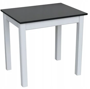 Metdrew virtuvės stalas 90x60 cm, medinės kojos, baltas/juodas