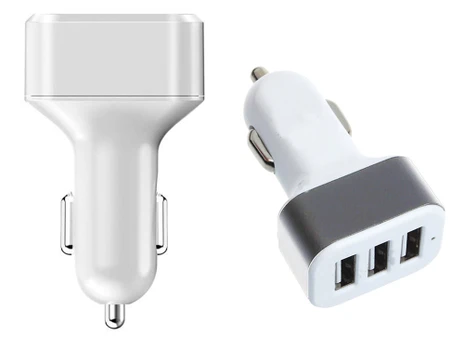 Automobilinis įkroviklis 3xUSB, baltai sidabrinis