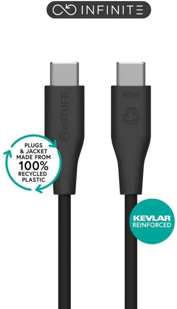 eSTUFF INFINITE (GRS) USB-C to USB-C Cable 1m Juodas. Recycled