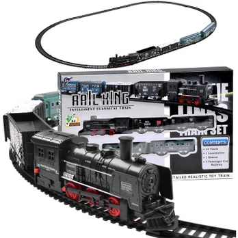 Žaislinis traukinys su bėgiais Rail King Intelligent Classical, juoda sp.