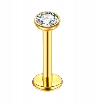 Auksinis titano labretas su baltu cirkoniu, 1.2/8/3 mm
