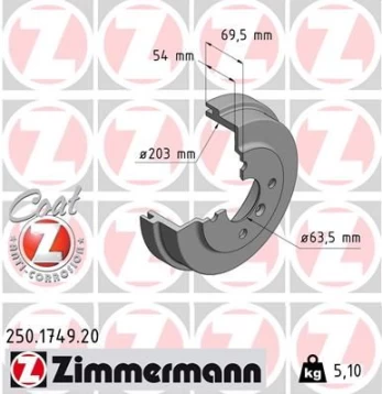 Stabdžių būgnas ZIMMERMANN 250.1749.20