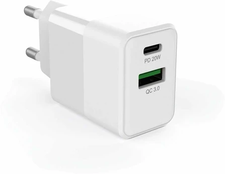 FoneKit Double 20W -laturi, USB-C + USB-A, valkoinen