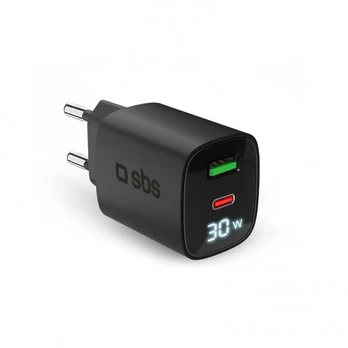 Charger SBS GaN 30W, USB-C, LCD, Black