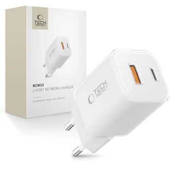 Baltas 1xUSB-A + 1xUSB-C PD33W / QC3.0 pakrovėjas "Tech-Protect NCM33W 2-Port"