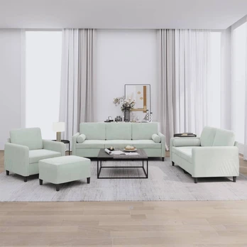Sofa Sofos komplektas su pagalvėmis, 4 dalių, pilkas, aksomas
