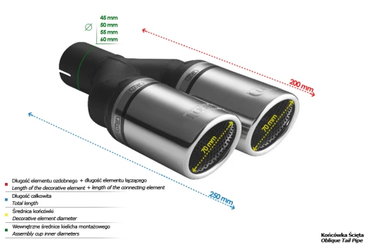 Išmetimo sistemos antgalis forma apvalus 2x70mm