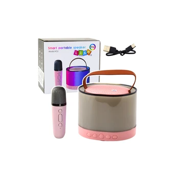 Karaoke Kit Speaker Microphone Wireless K52 RGB Bluetooth Pink