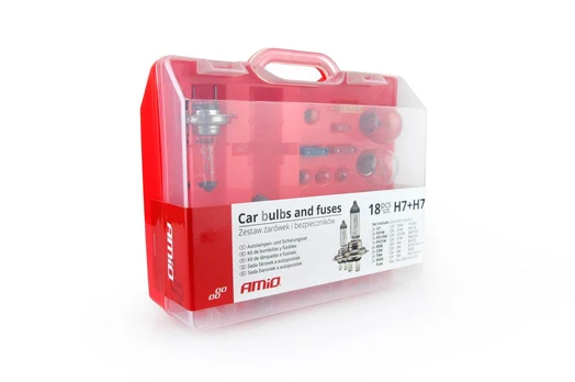 Rinkinys lempučių ir saugiklių dėklas 18 vnt 2xh4 amio-01497