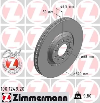 Stabdžių diskas ZIMMERMANN 100.1249.20