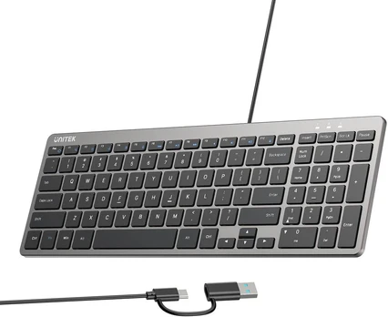 Klaviatūra su laidu Unitek SlimTap USB-C/USB-A