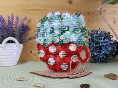 Beaded embroidery on wooden base "Unusual composition" SO-098