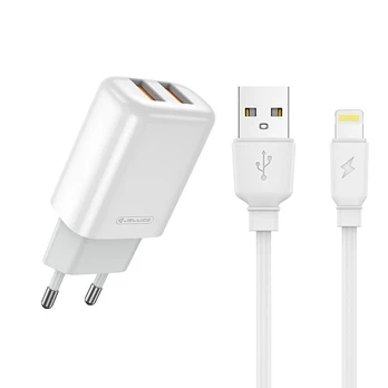 JELLICO wall charger EU02 2.4A 12W 2xUSB + cable Lightning Baltas