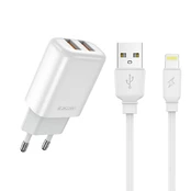 JELLICO wall charger EU02 2.4A 12W 2xUSB + cable Lightning Baltas kaina