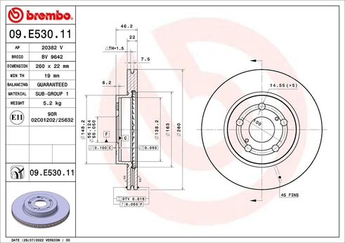 Stabdžių diskas BREMBO 09.E530.11