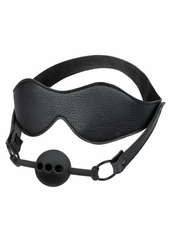 CalExotics Eye Mask & Breathable Silicone Ball Gag Set Black