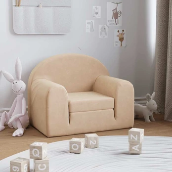 Vaikiška minkšta pliušinė sofa-lova : Modelis - Sofa, Spalva - kreminė