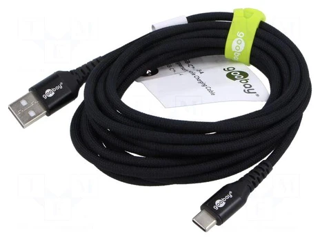 Cable | USB 2.0 | USB A plug,USB C plug | 3m | black | 0.48Gbps | 60W | 3A