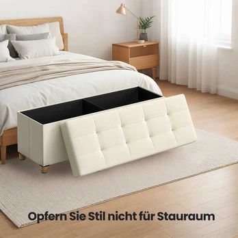 Songmics Saugojimo kėdė, Sitzhocker, 38 x 110 x 40 cm, Kremiškai baltos spalvos