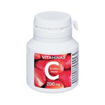 Vitaminas C 200 mg, braškų skonio, 50 tab.