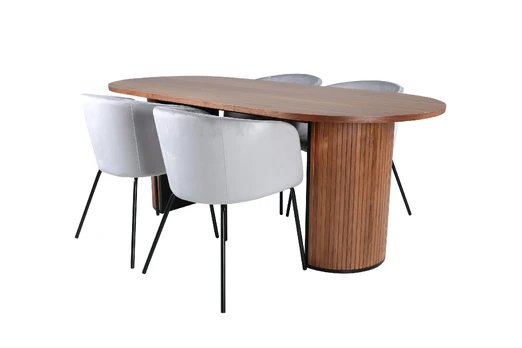 Bianca Oval Dining Table , Walnut Black Veneer+Berit Chair , Black Light Grey Velvet_4