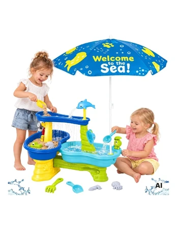 WOOPIE Vanduo Table with Umbrella 2 in 1 Waterfall and Sandbox