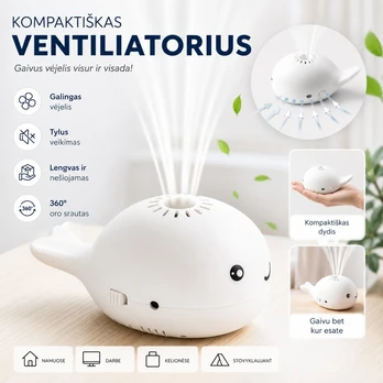Mini ventiliatorius su skraidančiu kamuoliuku (baltas)