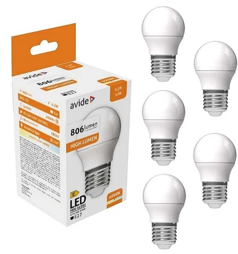 Avide LED lemputė 6.5W G45 E27 4000K 5vnt