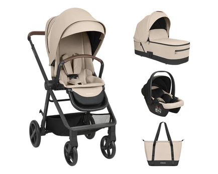 Vežimėlis KikkaBoo Mia 3in1 su lopšiu, smėlio spalvos