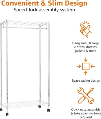 Amazon Basics chromuotas dviejų lentynų drabužių kabykla
