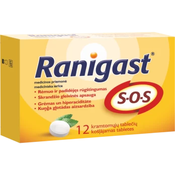 RANIGAST kramtomosios tabletės SOS, 12 vnt.