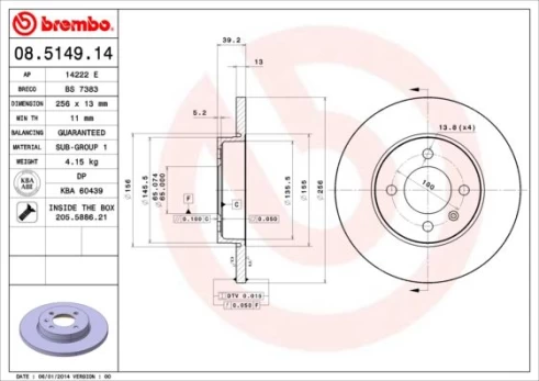 Stabdžių diskas BREMBO 08.5149.14