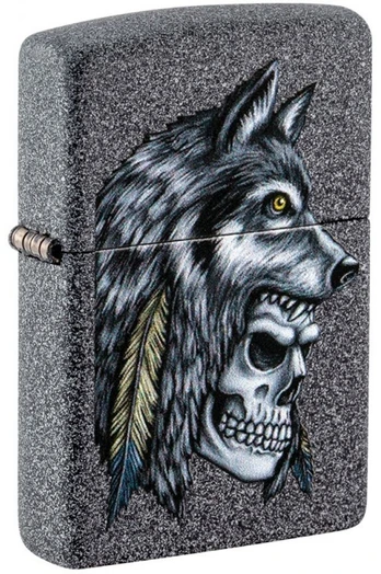 Žiebtuvėlis Zippo Wolf Skull Feather Design 29863, pilka